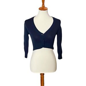 Dark Blue Navy Cropped Cardigan